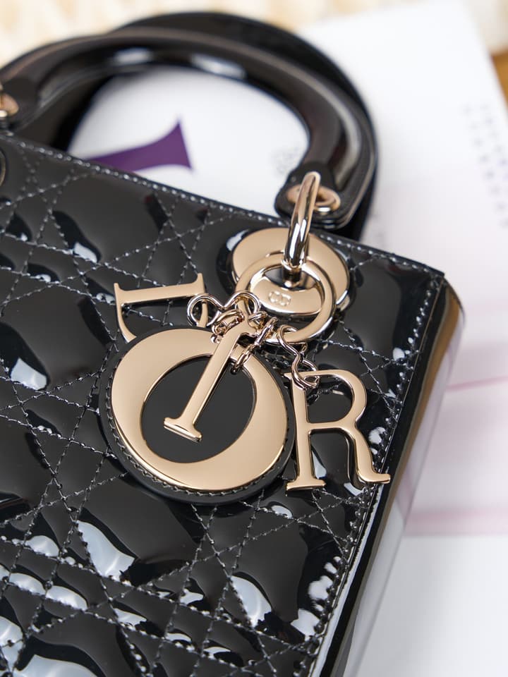 Dior Lady Dior Handbag in Black Patent Leather