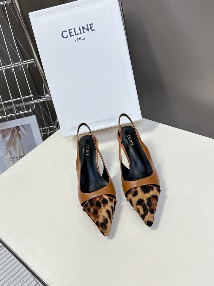 Celine Triomphe Calfskin Heels – Spring/Summer Collection in Dark Leopard Print