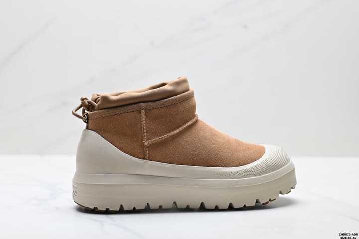 UGG Tasman Weather Hybrid Mid-Top Snow Boots in Tan Suede With Beige Sole