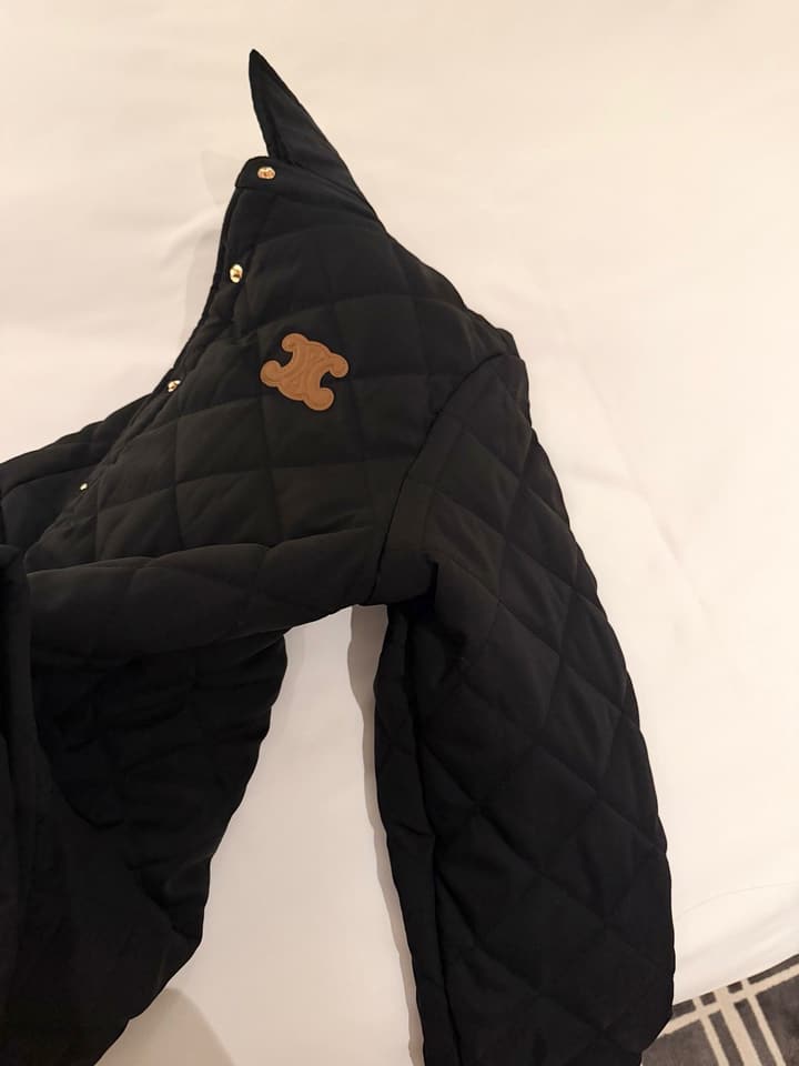 Celine Triomphe Custom Metal Button Puffer Jacket in Black Quilted Jacket