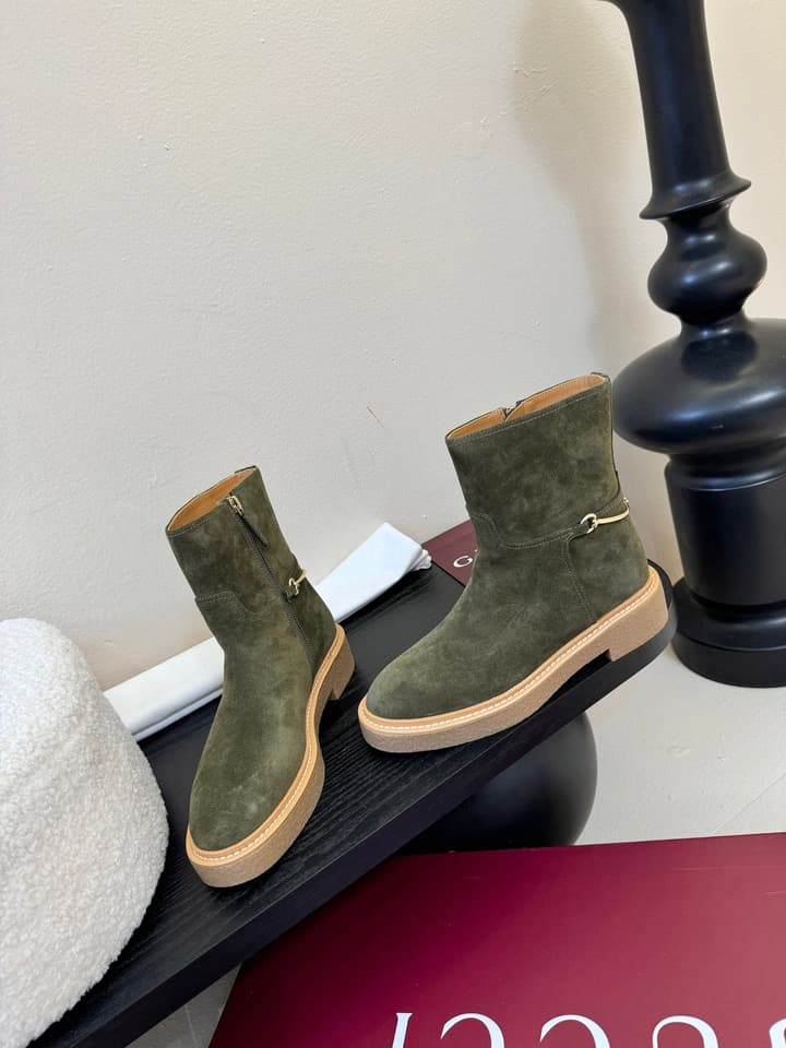 Gucci Runway Suede Boots in Taupe Suede