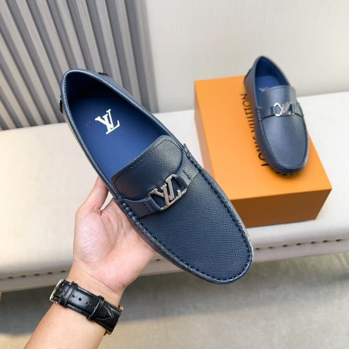 Louis Vuitton Pebbled Leather Driving Shoes in Black Smooth Leather