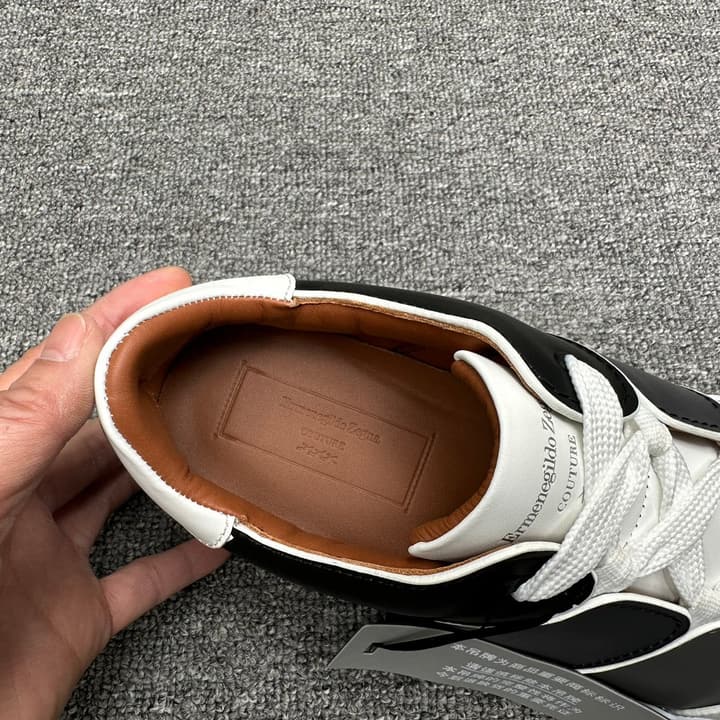 Zegna Tiziano Smooth Leather Gradient Patchwork Low-Top Sneakers in White Black Gray Gradient