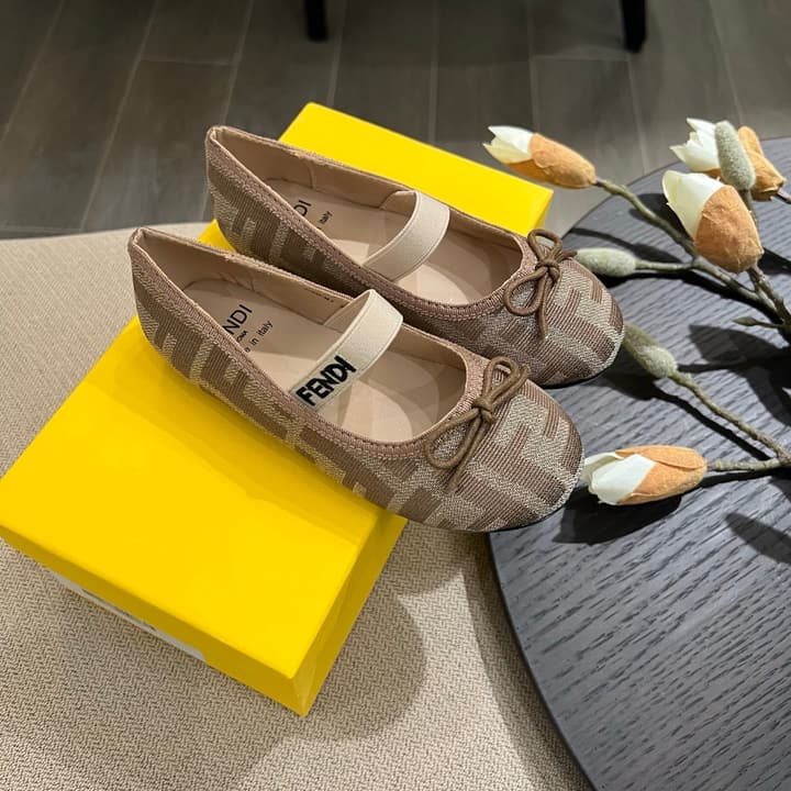 Fendi Girl's Double F Ballerina Flats – Kids Collection – 24SS in Black Monogram