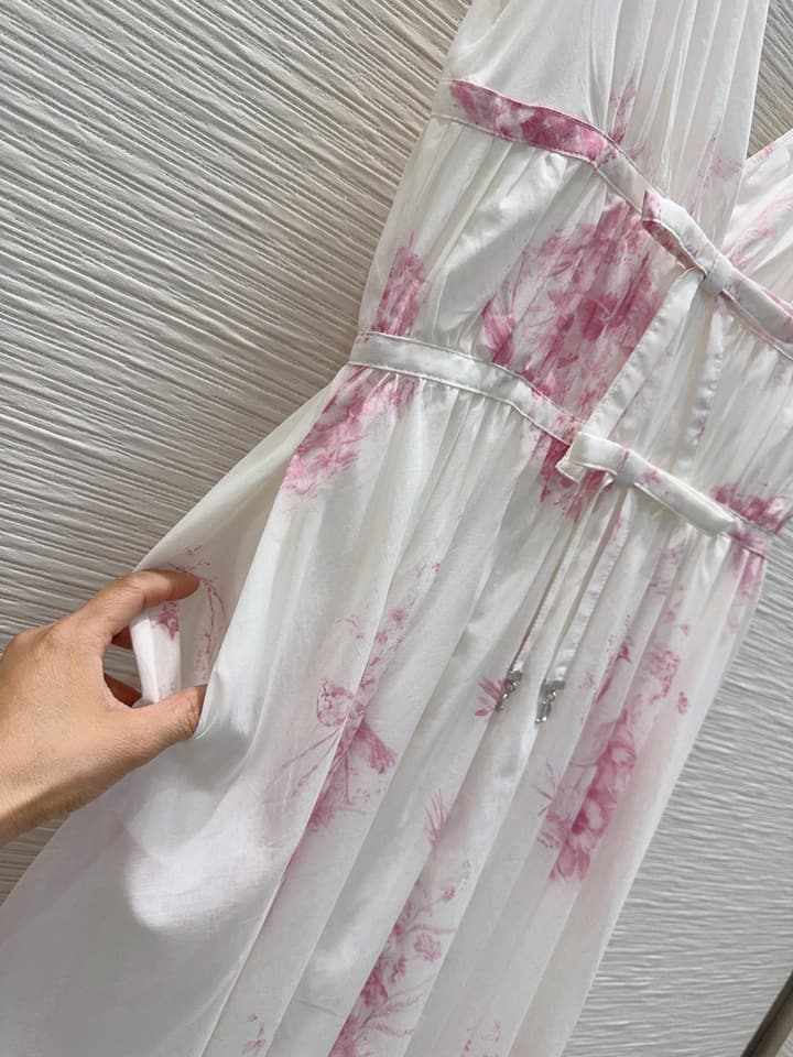 Dior Floral Print V-Neck Dress – 2026SS in Pink Floral