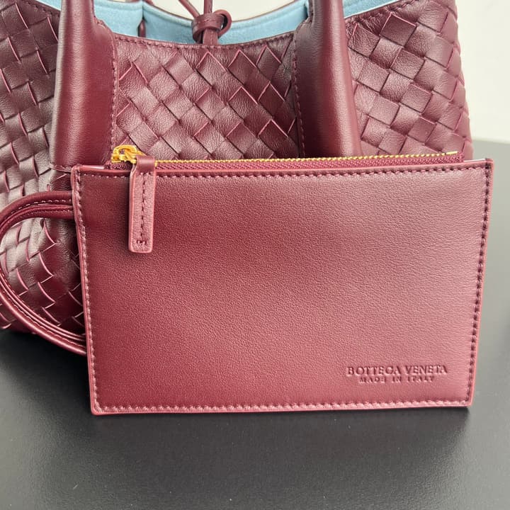 Bottega Veneta Pinacoteca Small Tote Handbag – 2025SS in Burgundy With Light Blue Lining A