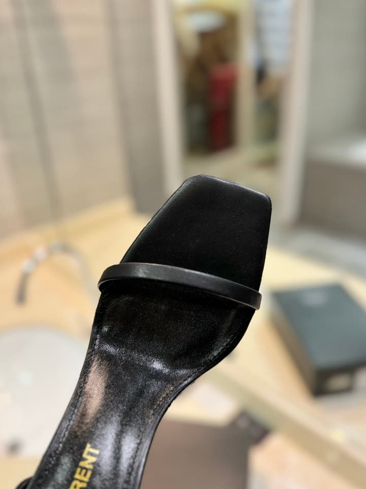 Saint Laurent YSL Logo Heeled Sandals in Apricot Patent