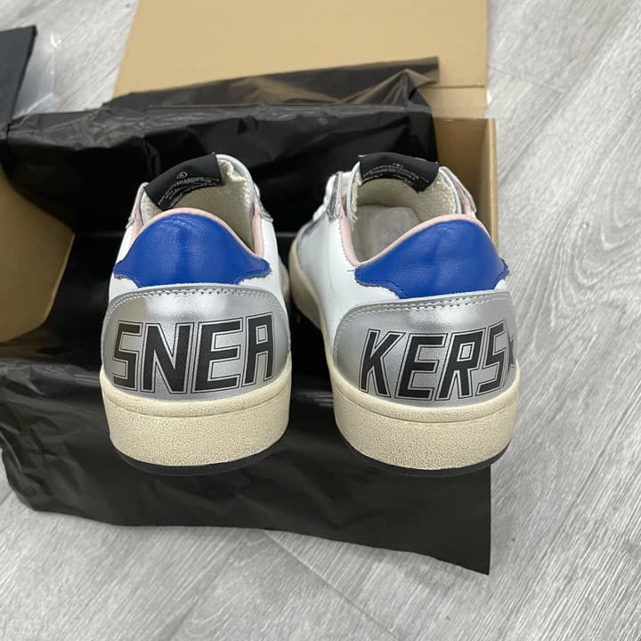 Golden Goose Ball Star Letter Graffiti Sneakers – 2023 Spring Collection in White Silver With Blue Heel And Black Star