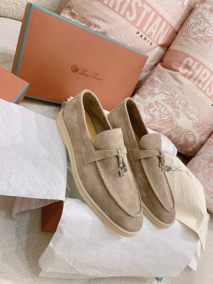 Loro Piana Glossy Cashmere Loafers in Blush Pink Suede