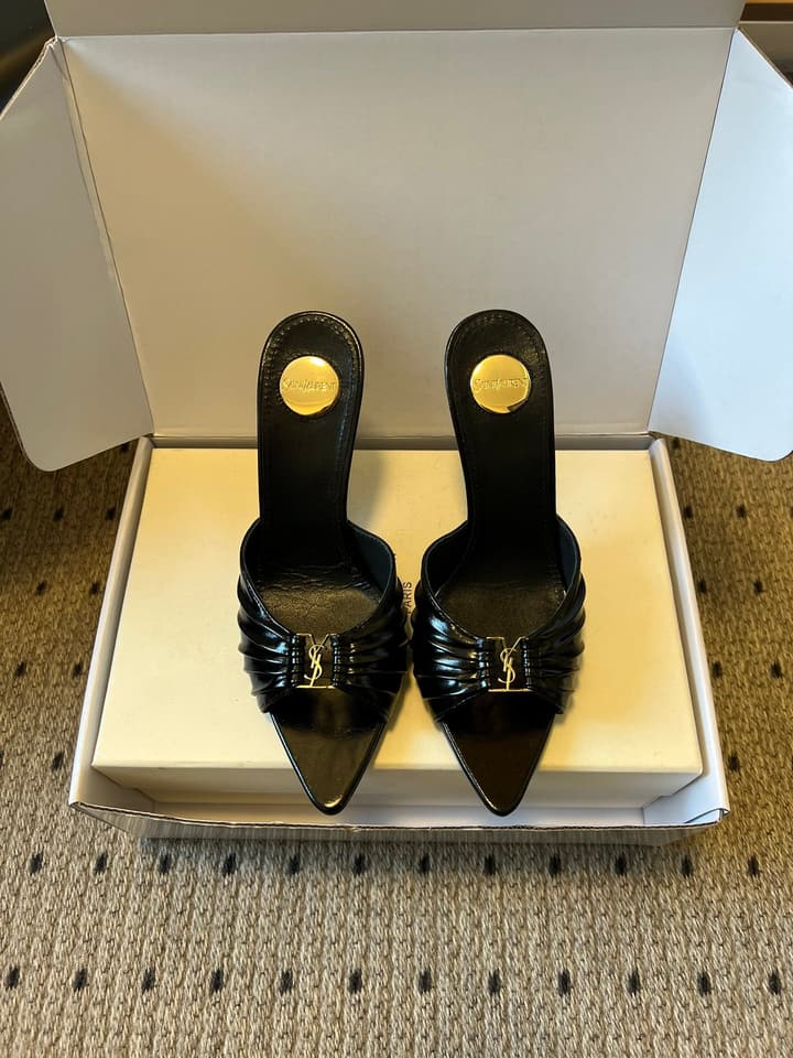 Saint Laurent Ruched Leather Mules – 26SS in Beige