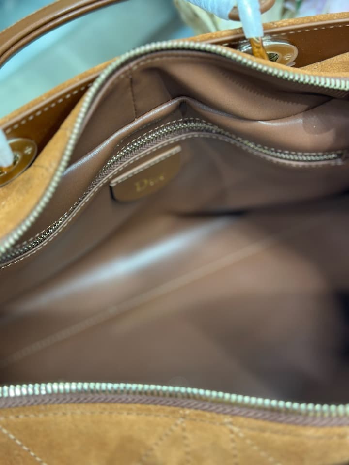 Dior Lady Dior Large Tote Bag in Brown Flocked Suede