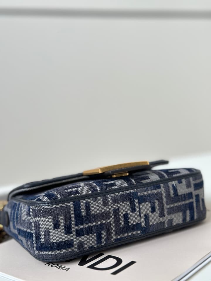 Fendi Small Baguette Handbag in Dark Blue Gradient Ff Chenille