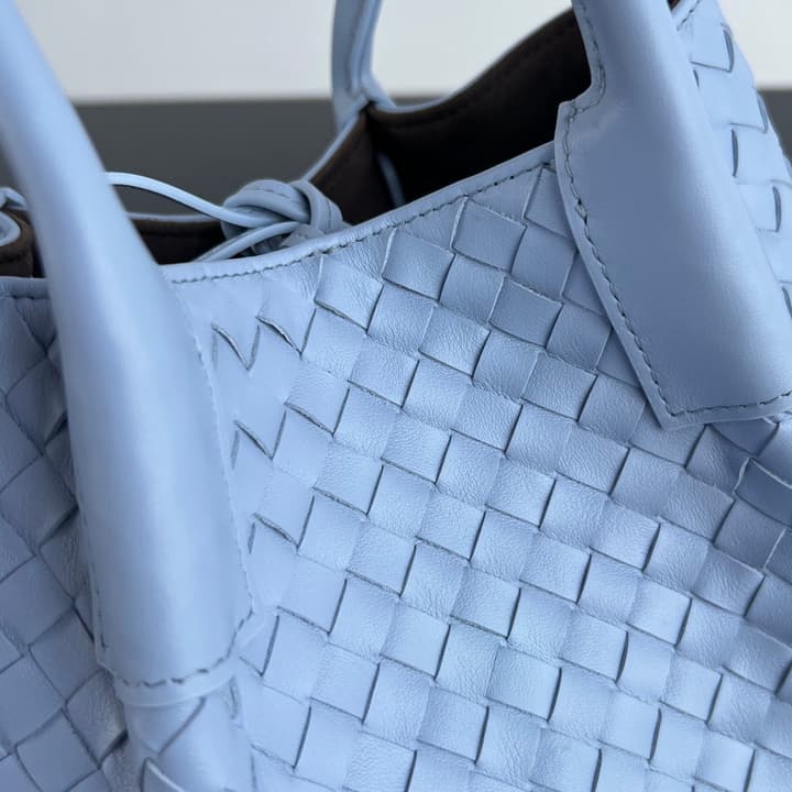 Bottega Veneta Pinacoteca Small Tote Handbag – 2025SS in Burgundy With Light Blue Lining A