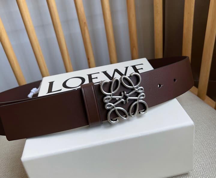 Loewe Narrow Leather Belt with Anagram Padlock Buckle in Black Leather With Silver Buckle