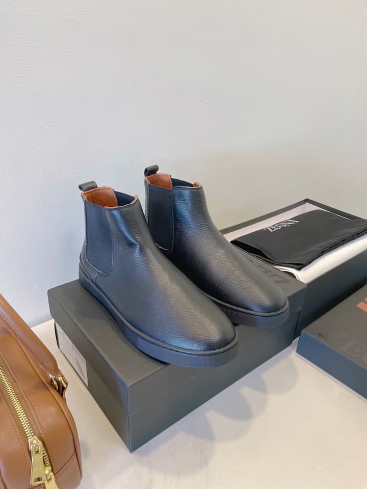 Zegna COUTURE Triple Stitch Leather Sneakers in Black Suede With Dark Sole