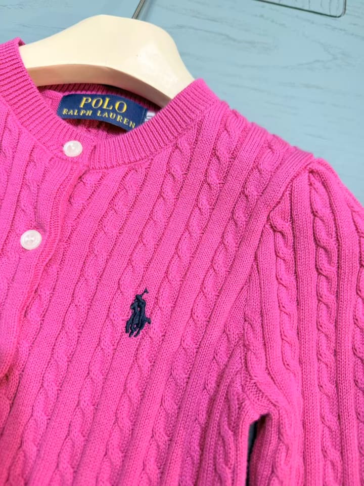 Ralph Lauren Kids Classic Striped Knit Cardigan – 2025SS in Bright Pink Cable Knit