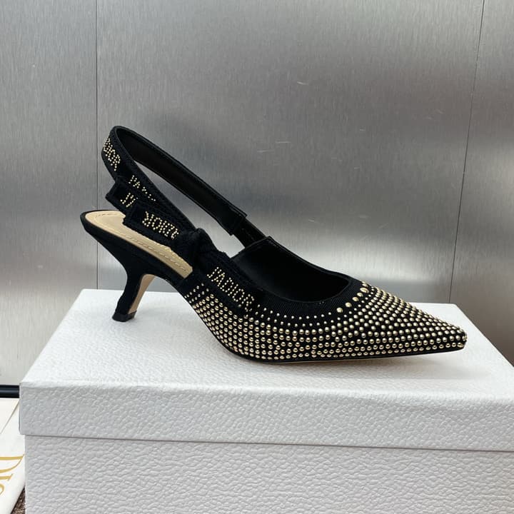 Dior J'Adior Rivet Heeled Sandals – 2024SS in Black Glitter Toe Slingback