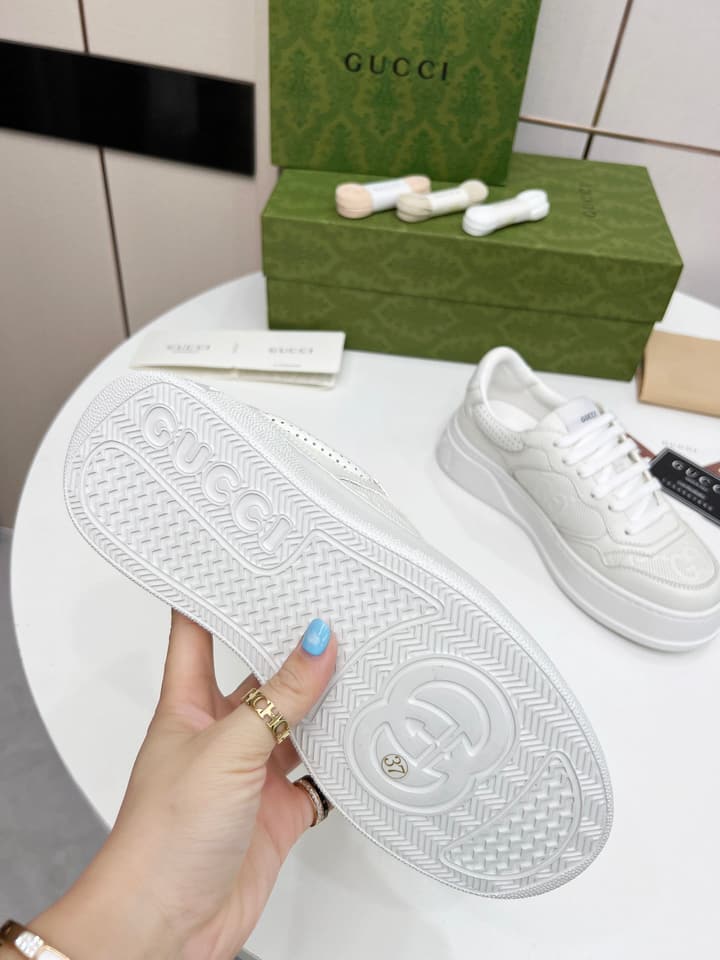 Gucci Chunky Lightweight Platform Sneakers in White Embossed Leather Sneaker