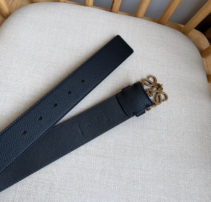 Loewe Narrow Leather Belt with Anagram Padlock Buckle in Black Leather With Silver Buckle