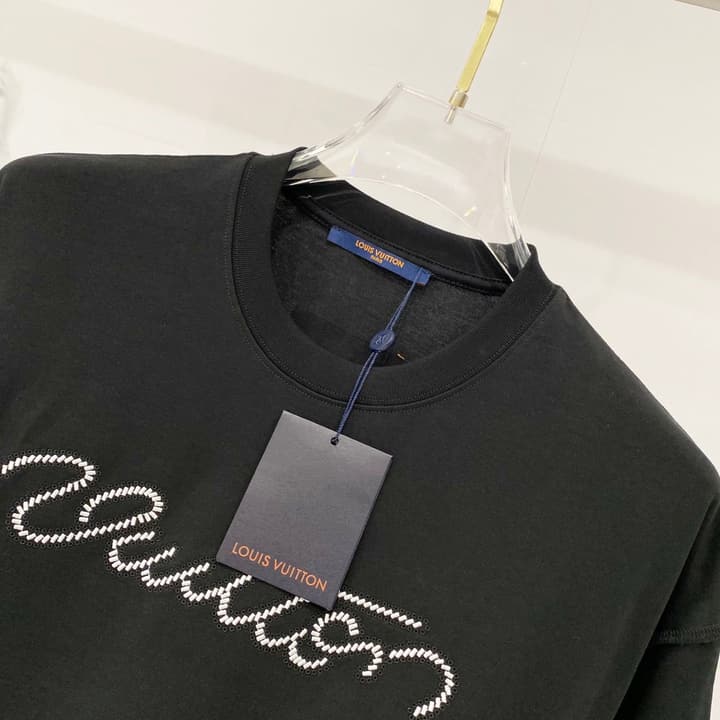 Louis Vuitton Signature Embroidery Cotton T-Shirt in Black