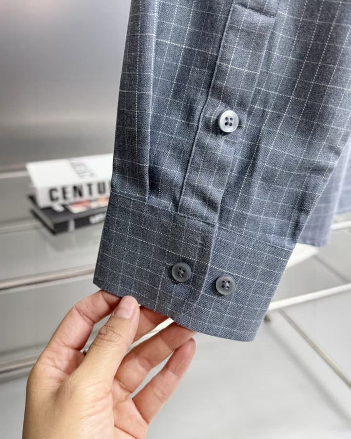 Ami Paris Men's Plaid Long Sleeve Shirt – 2025FW in Grey Plaid