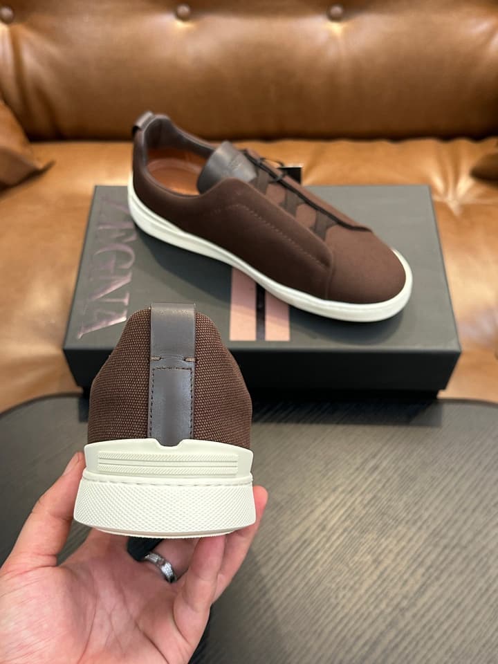 Zegna Triple Stitch Low-Top Sneakers in Black Suede