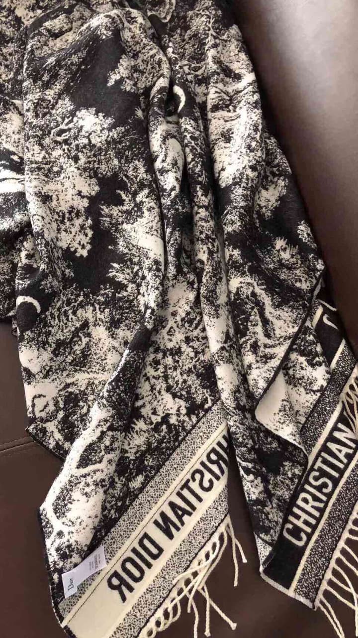 Dior Animal Print Cashmere Wool Scarf in Beige