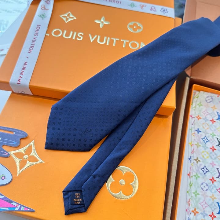Louis Vuitton Damier Silk Tie in Charcoal Grey