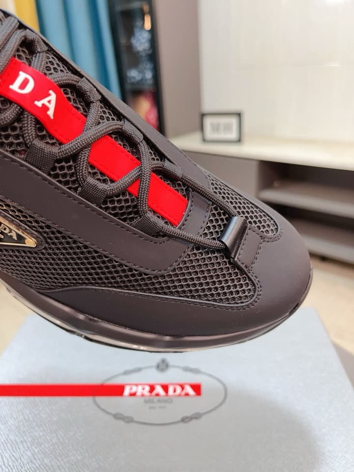 Prada Men's Air Cushion Sneakers in Cream And Black Panel