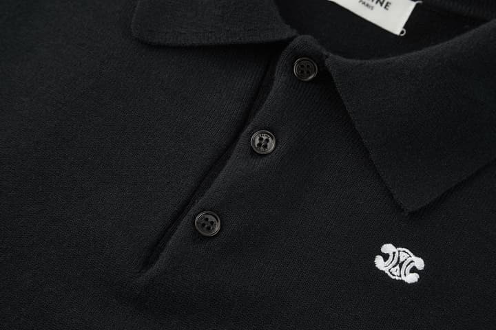 Celine Embroidered Triomphe Knit Polo in Classic Black