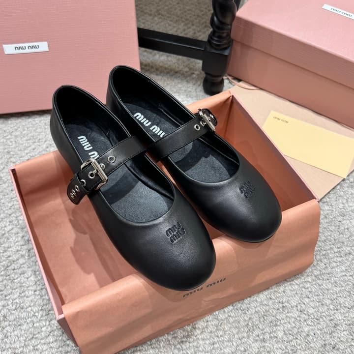 Miu Miu Pointed-Toe Mary Jane Ballet Flats – 2026 Runway Collection