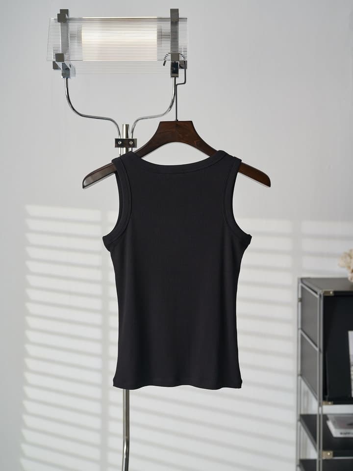 Saint Laurent YSL Embroidered Stretch Tank Top in Black
