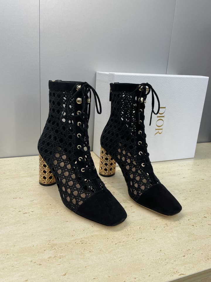 Dior D-Lcon Embroidered Ankle Boots – 2025FW in Black Mesh High Heel (9cm)