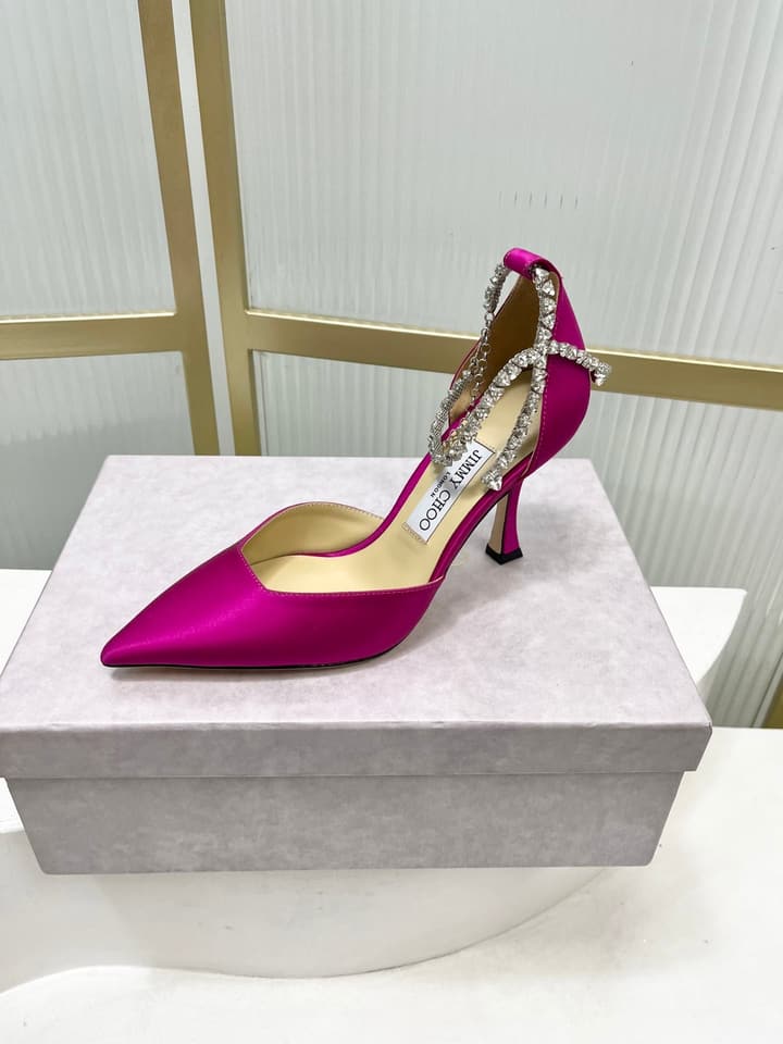 Jimmy Choo Stevie 100 Bow Crystal Silk Heels – 2025SS in Black Silk