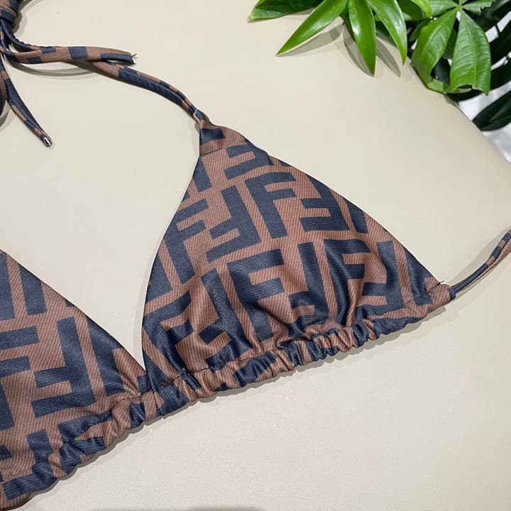 Fendi Versatile One-Piece Bikini Swimsuit in Brown Ff Logo Bikini
