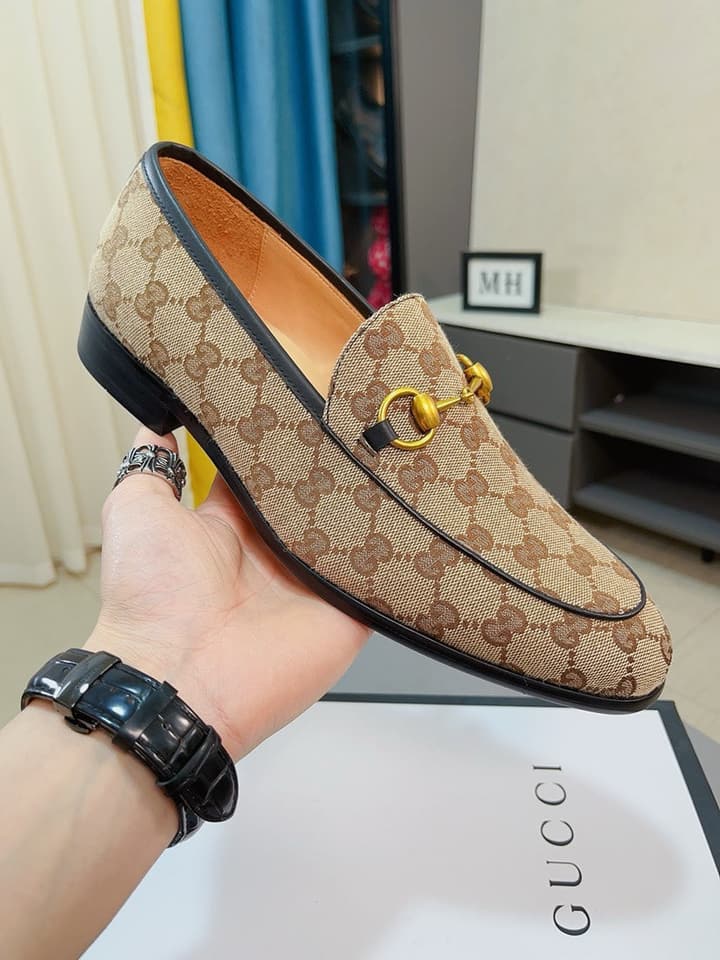 Gucci Calfskin Slip-On Loafers in Beige Monogram