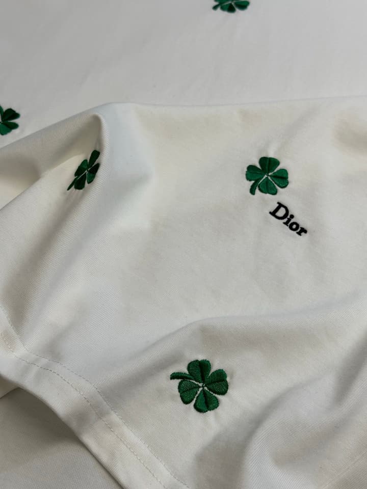 Dior Clover Embroidery Short-Sleeve T-Shirt in Black