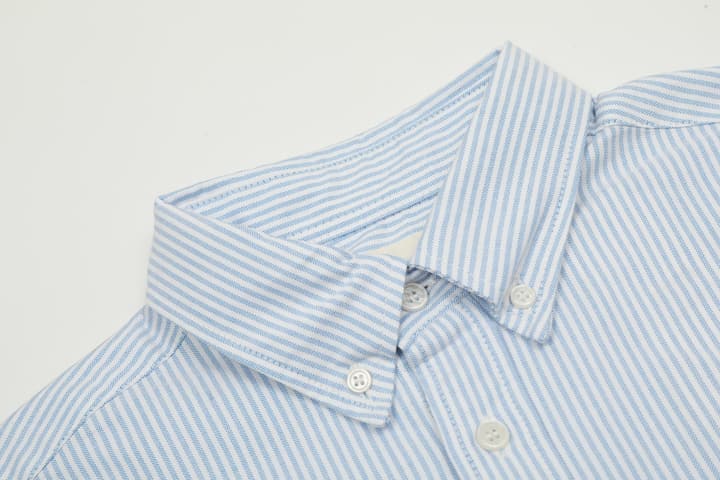 AMI Paris Small Heart Embroidered Striped Long Sleeve Shirt in Blue Stripe