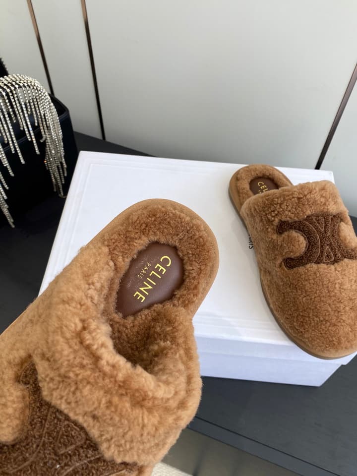 Celine Triomphe Wool Slippers – Autumn/Winter Collection in Beige