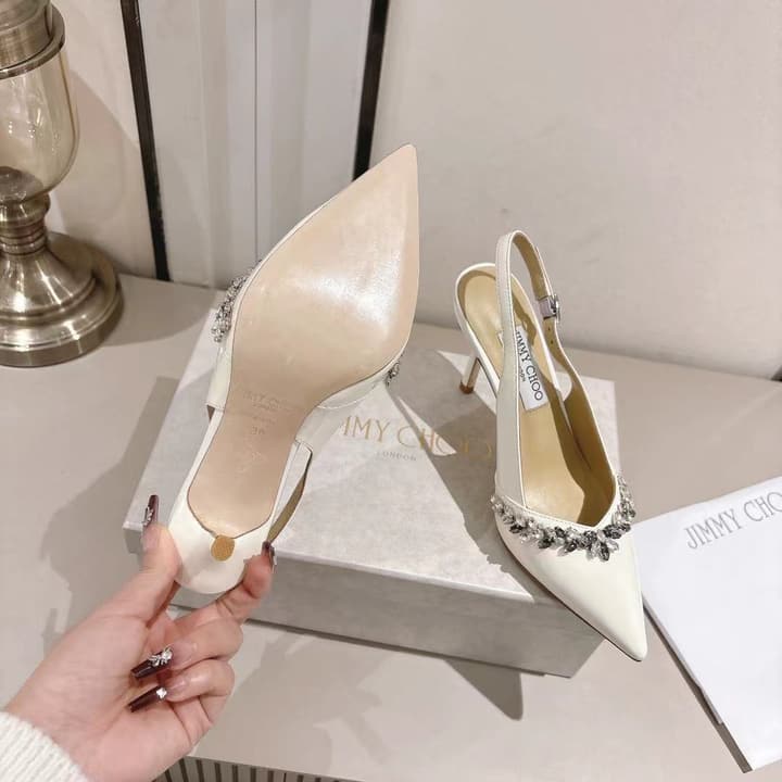 Jimmy Choo Pointed-Toe Crystal-Embellished Heeled Sandals – 2025 Summer in Black