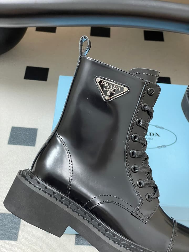 Prada Triangle Logo Combat Boots – 25SS in Black Suede
