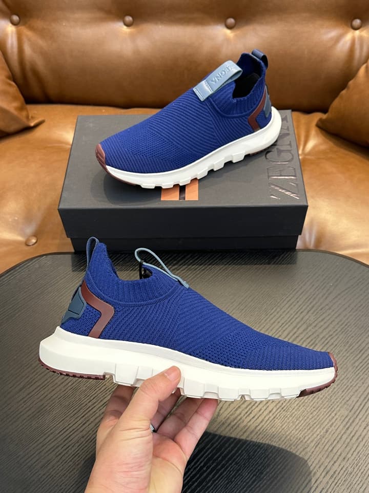 Zegna Techmerino Slip-On Sneakers in Dark Navy With Green Accent