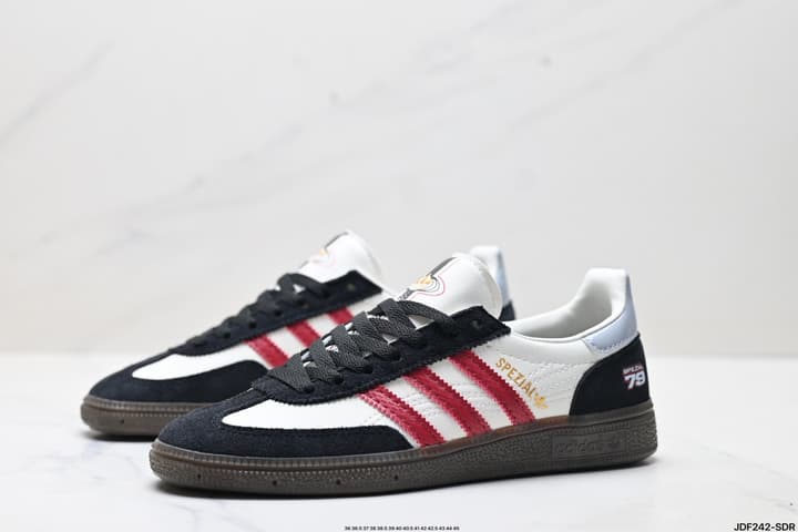 Adidas Handball Spezial Classic Retro Sneakers in Black Suede Red Stripe