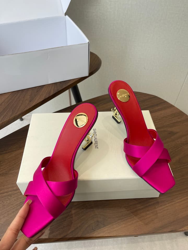 Saint Laurent Opyum Satin Heeled Mules – Early Spring Collection – 26S in Champagne Gold