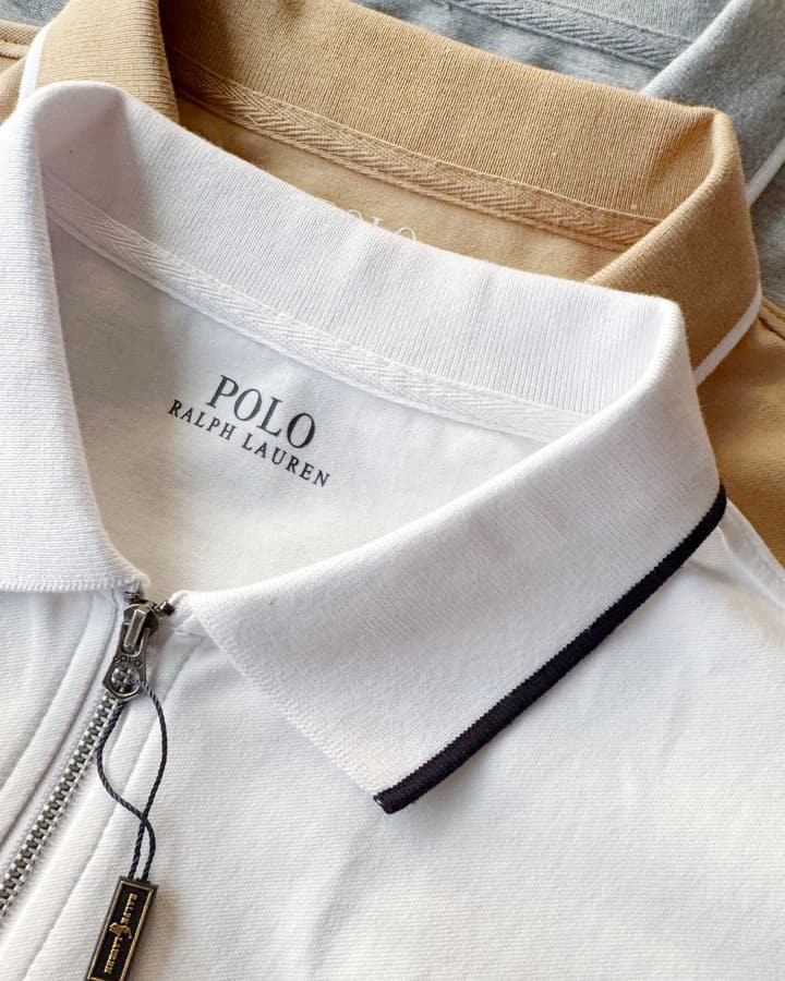 Ralph Lauren Half-Zip Contrast Trim Polo Shirt – 2025 Collection in Grey