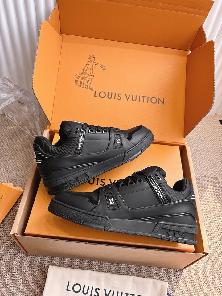 Louis Vuitton LV Trainer Sneakers in All Black Silver Monogram