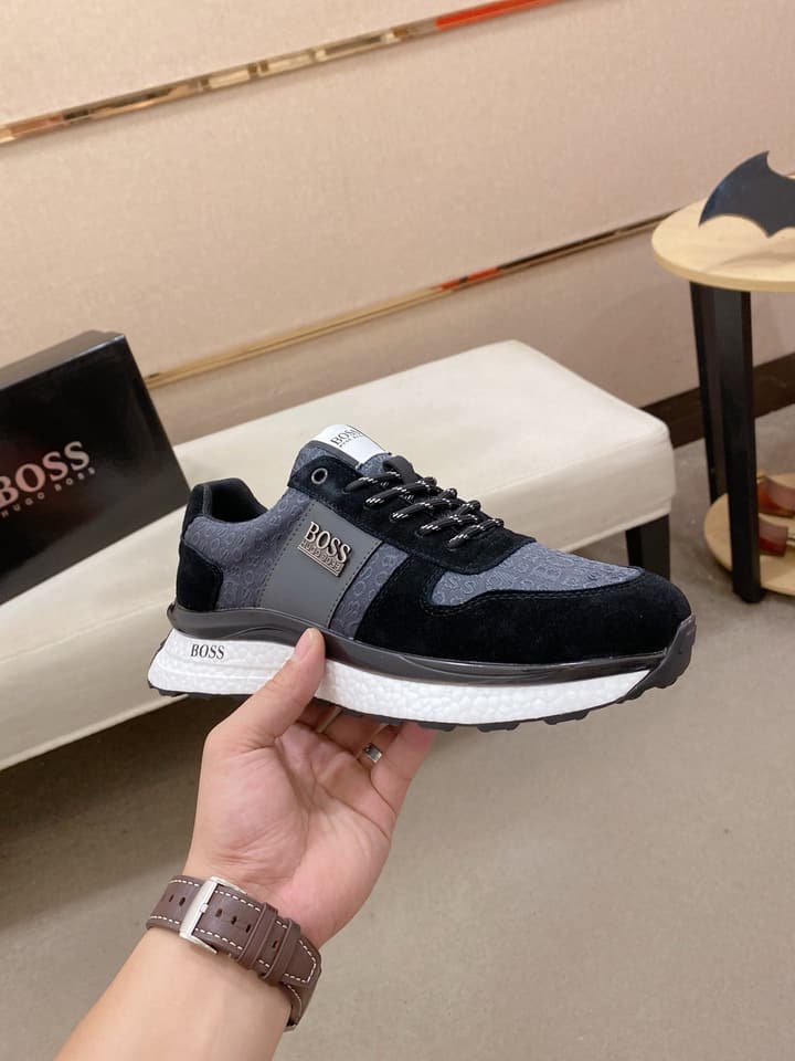 Boss Italian Leather Casual Sneakers in Dark Navy