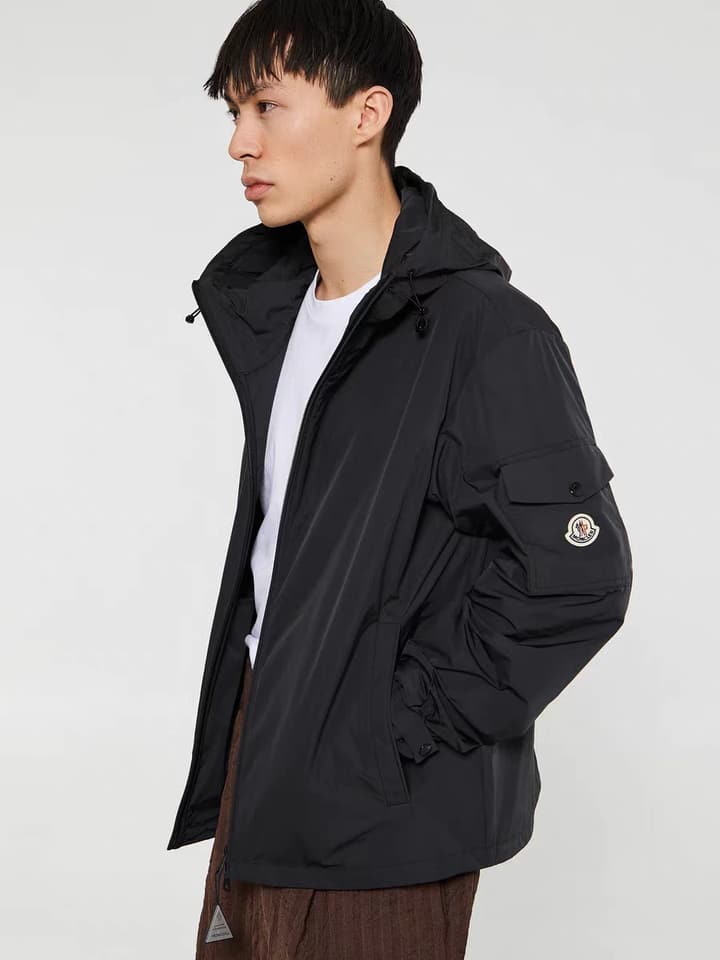 Moncler Classic Maya Hooded Windbreaker Jacket in Solid Black