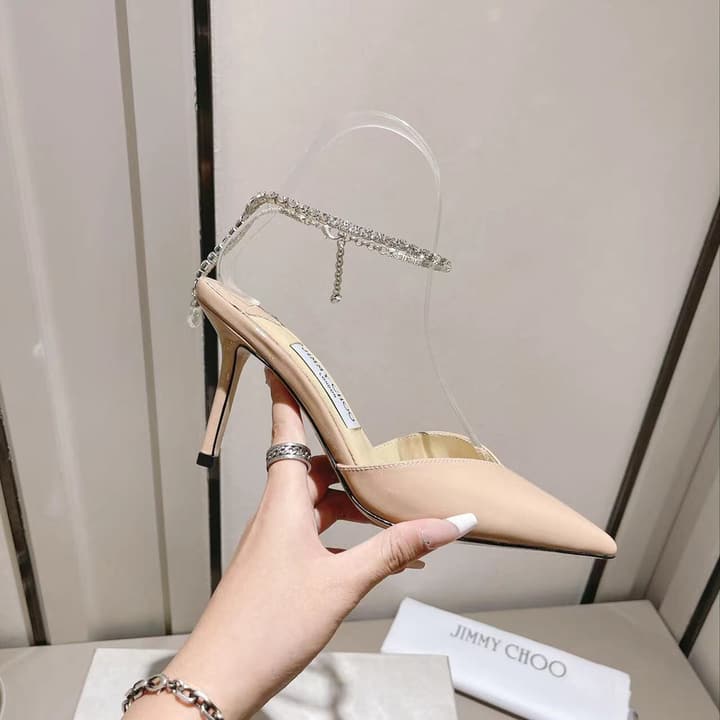 Jimmy Choo Rhinestone and Pearl Embellished Sandals – 2025 Collection in Black Patent