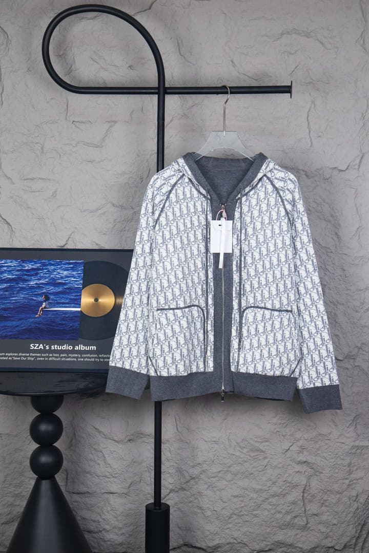 Dior CD Monogram Jacquard Cardigan – 24SS in Dark Grey